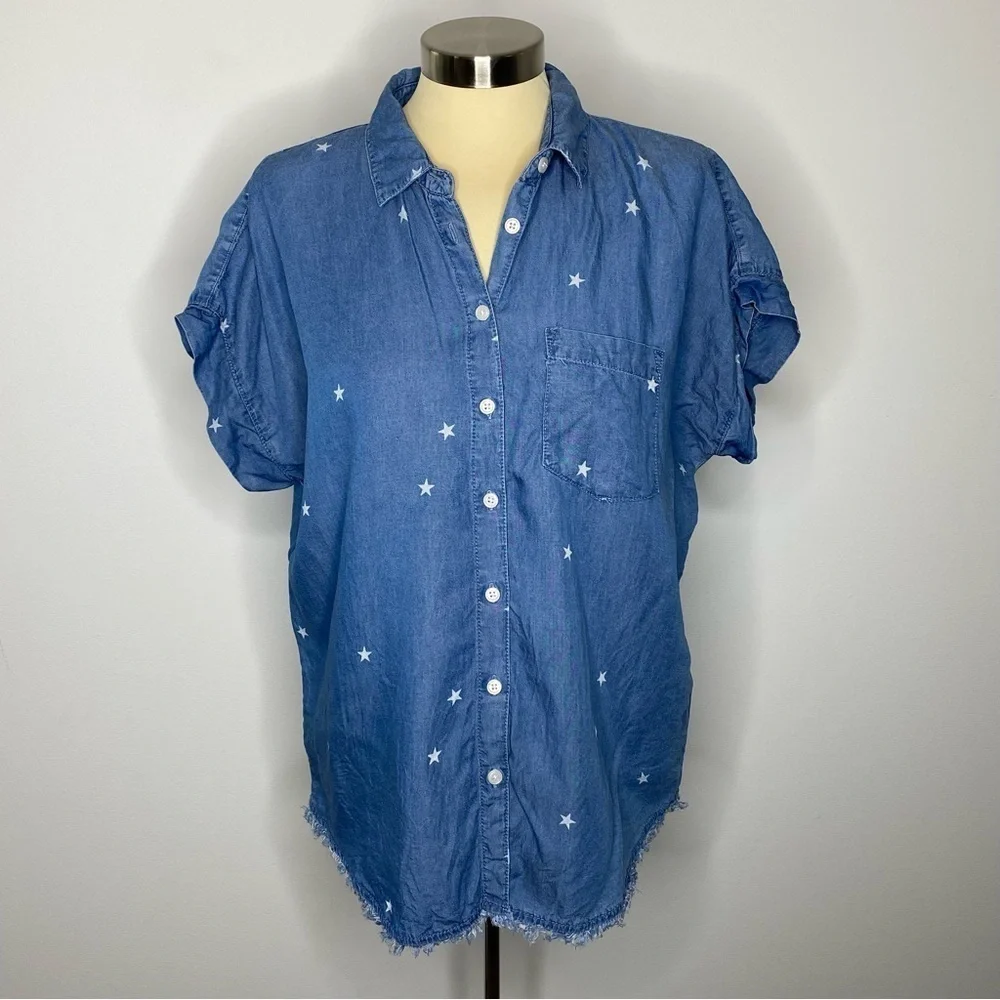 Thread & Supply Star Print Chambray Button Down Top